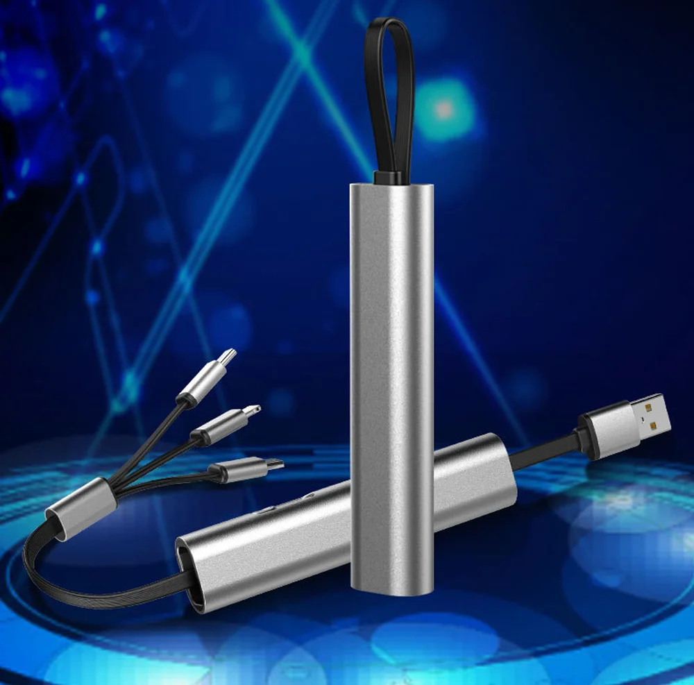 2021Trending New Metal 3in1 Multi USB Charger Cable with Keychain Custom Logo Universal  Retractable USB Cable for Gifts