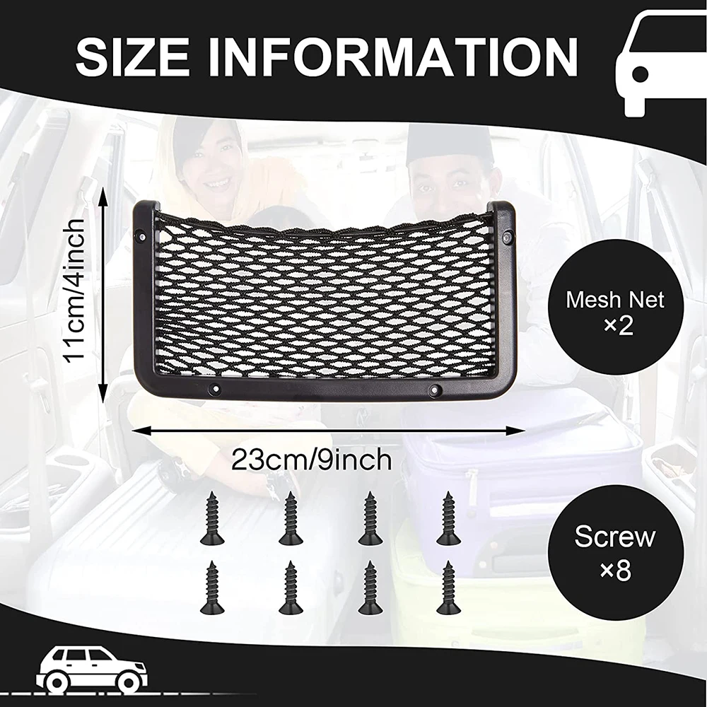 ABS Plastic Frame Car Storage Net Bag Phone Car Mesh Net Holder RV Storage Boat Cargo Pocket Organizer Framed Pocket with Screws