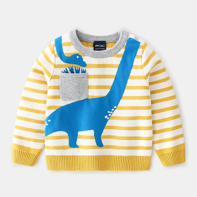 
2019 Autumn New Kids Clothes Baby Boy Boutique Striped Cartoon Long Sleeve Sweater 