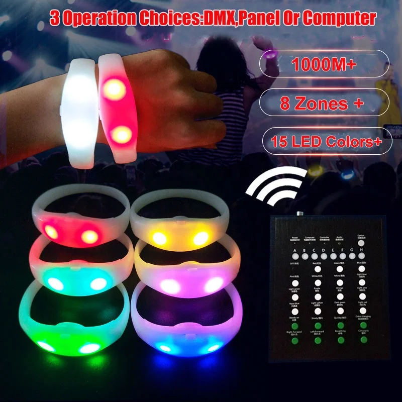 Sound Activated Remote Silicone Light LED Bracelet Custom Logo DMX Controlled LED Wristband For Events
