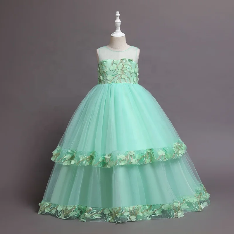 Детское кружевное Пышное Платье для девочек длинное платье без рукавов с аппликацией причастия