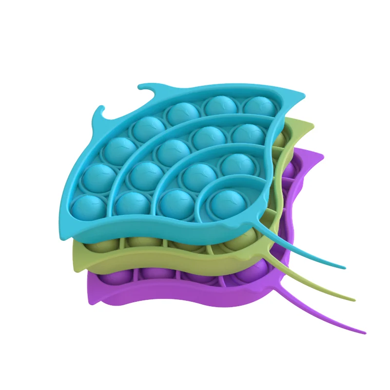 New Manta Fish Animal Shape Silicone Pop Push Bubble Fidget Sensory Toy Set For Kids Mini Autism Stress Reliev