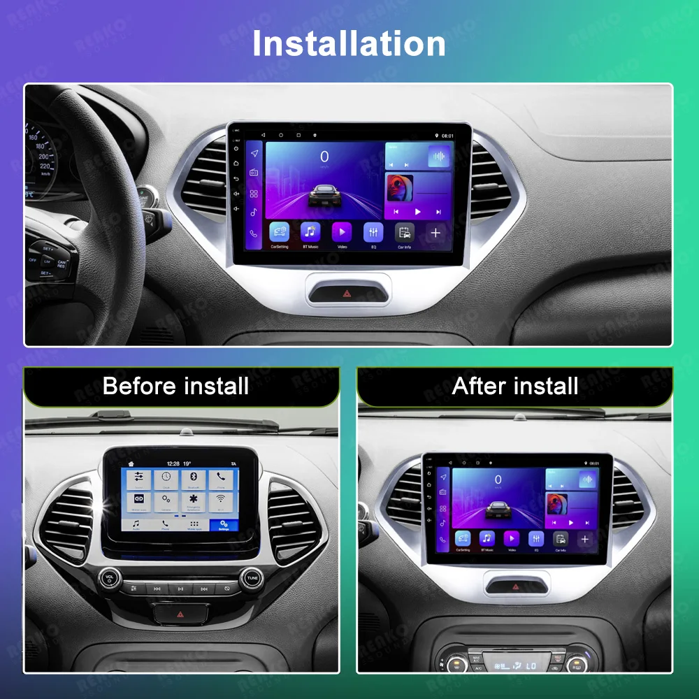 Car Radio Stereo For Ford Figo 2015-2018 Android QLED ISP Screen 9 Inch 2 Din 8 Core 4G WiFi GPS FM BT Carplay Mirror Link HP
