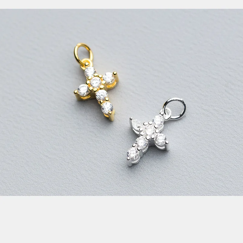 Vintage 18k Gold Plated S925 Sterling Silver Cubic Zircon Cross Pendant Charms For DIY Necklace Bracelet Earrings Jewelry Making