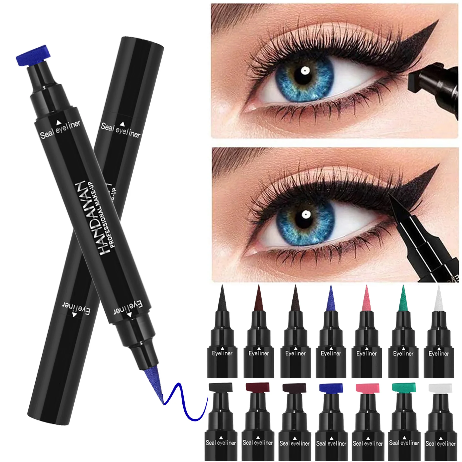 Handaiyan Fashion Triangle Seal 2 in 1 Liquid Eyeliner Pencil Waterproof Colour Eyeliner Double Headed Eyeliner Pen Makeup Tool