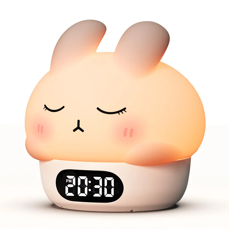 ICARER FAMILY Alarm Clock Night Light Kids Night Light Wake up Timer Silicone Rabbit Bunny Led Children Night Light
