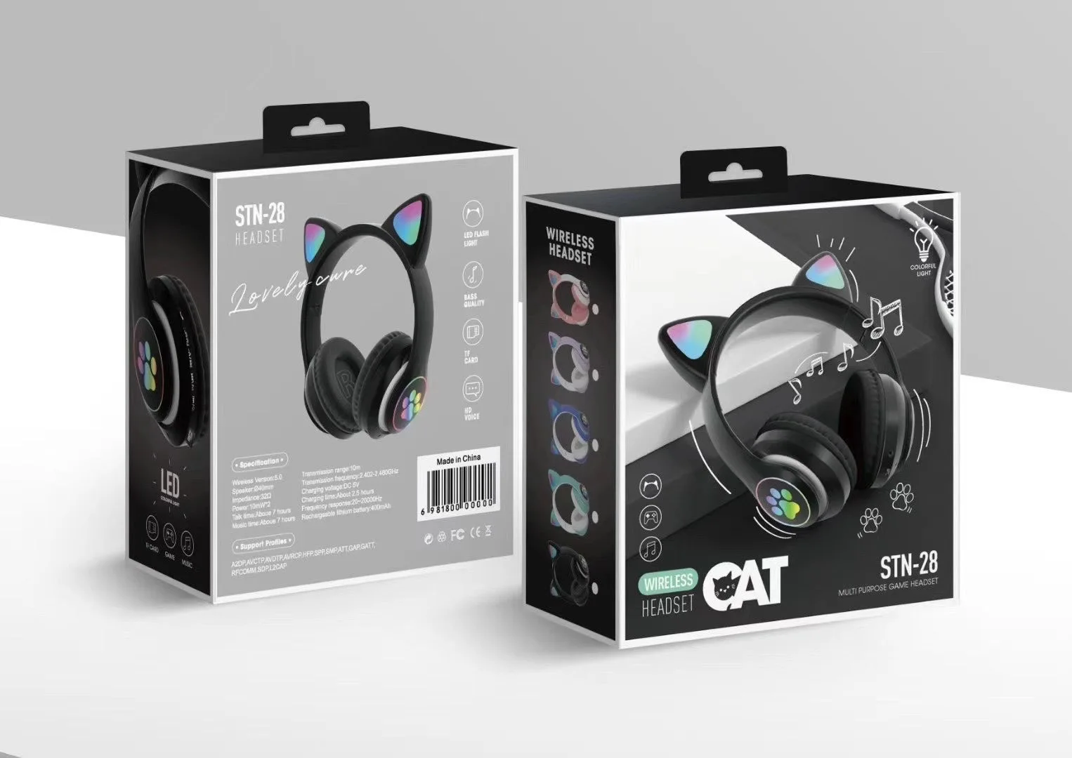 Cat Cut Female  Super Bass  Wireless Blue Tooth Headphones  Gaming Headset