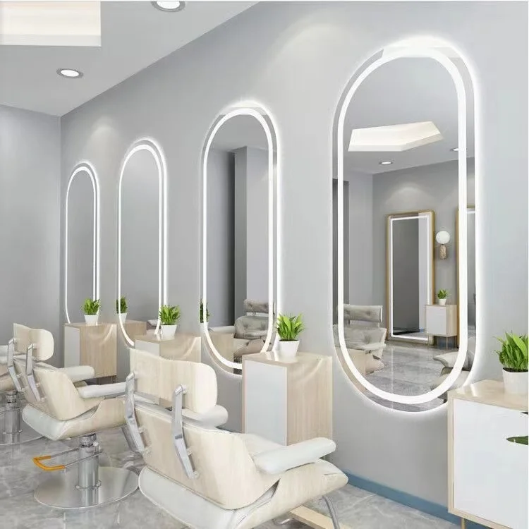 Retro Hair Salon Furniture Mirror Beauty Hair Salon mirror Led Lighted Stations Hairdressing Styling Station Makeup Mirror