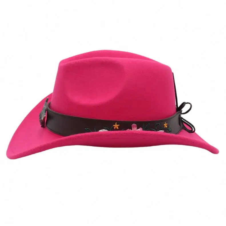 Dingkou Stetson Cowboys Hats Solid Color Wool Felt Outdoor Hat for Men Women with Band