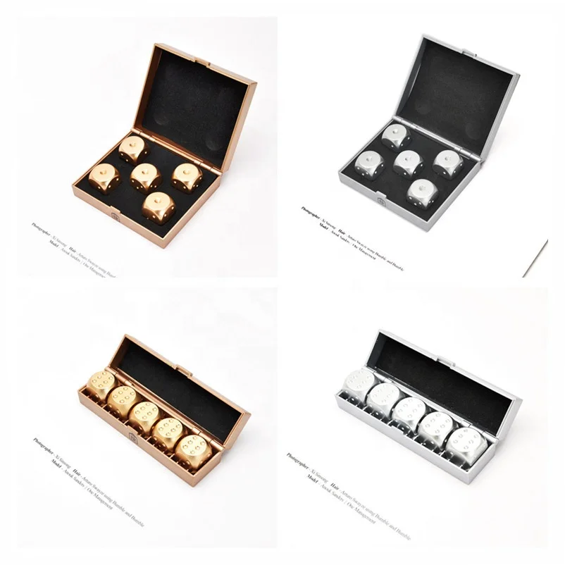 Custom Logo Solid Metal Dice 5pcs/Set for KTV Chess Bar Supplies Board Game Dice