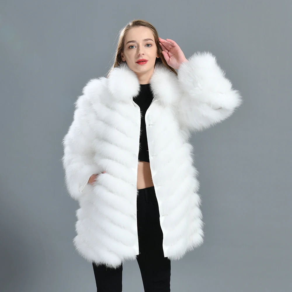 Winter Wholesale Warm Long Fox Fur Coat Skin Friendly Anti-shrink 100% Silk Lining Women Reversible Real Fox Fur Coat