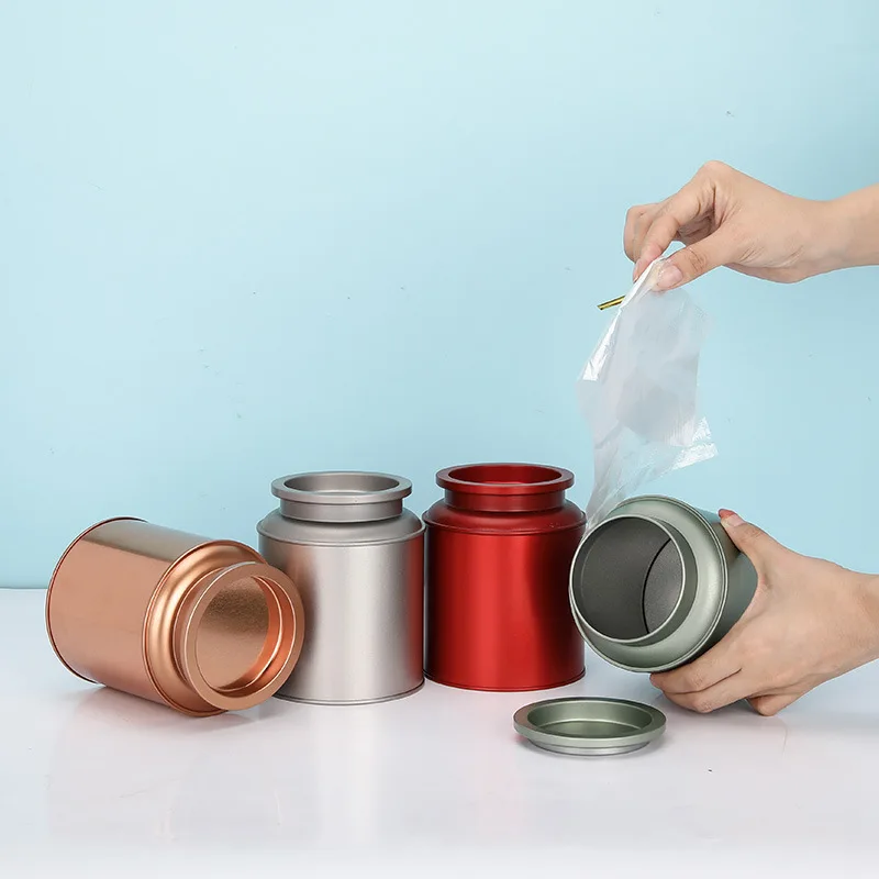 Оловянная металлическая Вертикальная упаковочная коробка для чая 250 г четыре цвета и два размера поддержка индивидуальных услуг