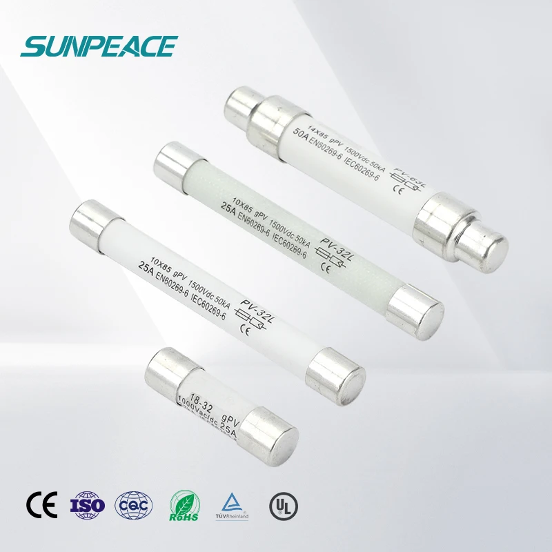 Предохранитель постоянного тока 10*85 мм 1500VDC 15A 20A 25A 30A 32A 35A Солнечный тепловой цилиндрический сердечник предохранителя PV солнечный DC держатели предохранителей