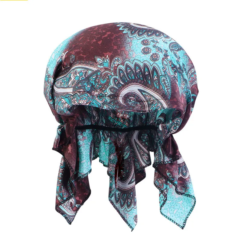 2023 New Creative Floral Print Women Bandanas Girl Hip-hop Turban Head wear Lady Rural Satin Durag Female Fashion Headscarf