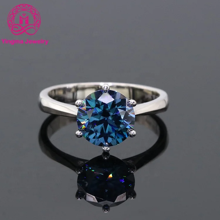 Fancy 1 carat /2 carat moissanite diamond ring women 925 sterling silver white whitd gold plated sapphire blue moissanite ring