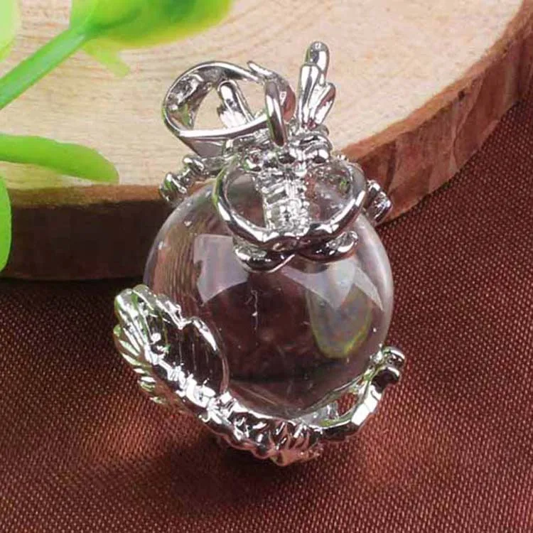 
ML Natural Stone Round Beads Pendant Wrap Chinese Dragon Healing Crystal Quartz Reiki Chakra Pendant Jewelry 
