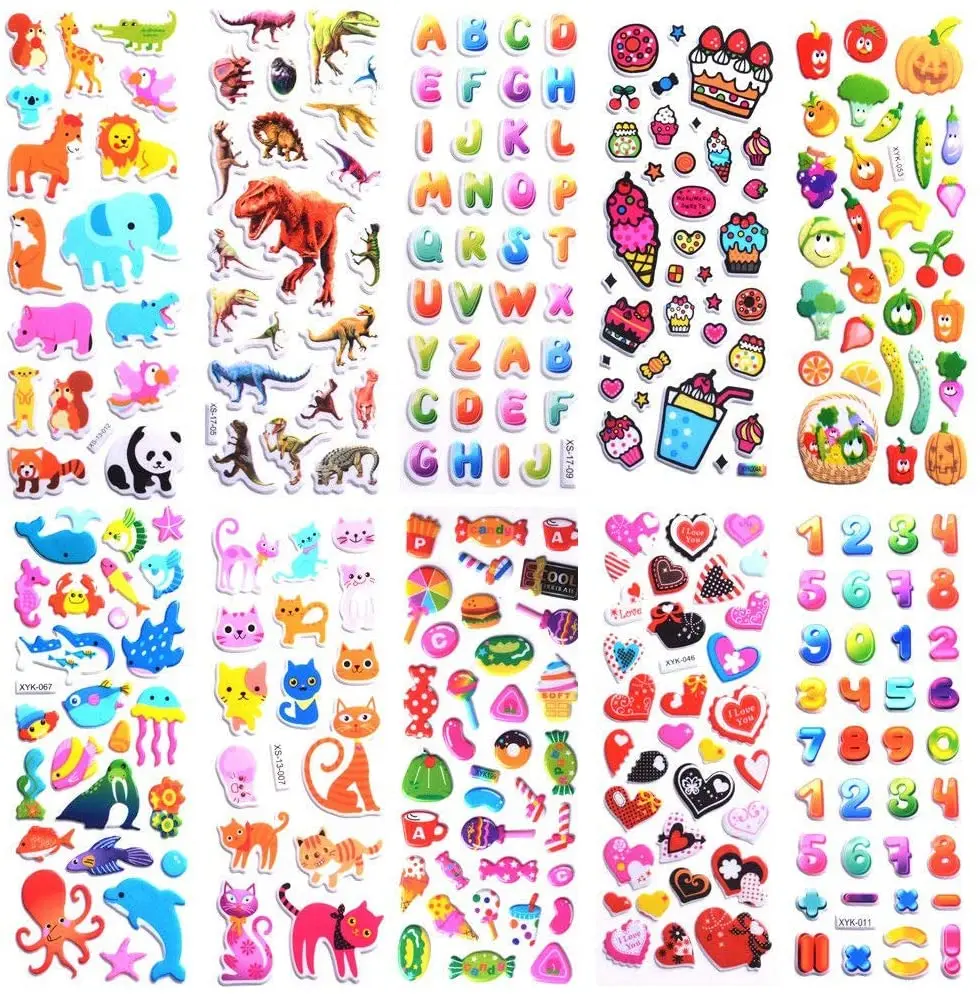 Amazon Supplier Variety Kids Bulk Stickers Patterns Reusable 3D Stickers for Kids Toddlers