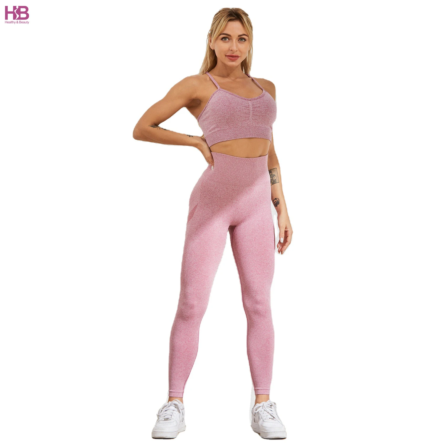 Women Sport Clothes Ladies Gym Fitness Active Wear High Waisted Pants 2 Piece Set Seamless Yoga Set