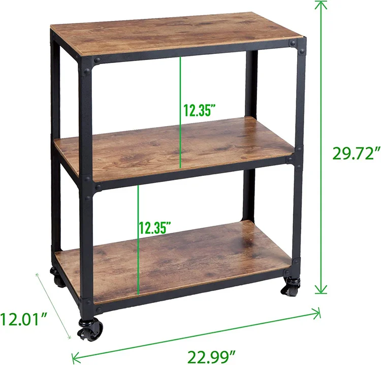 wood and metal frame Bar Cart 3 Tier Kitchen Microwave Cart Island On Wheels, Coffee Station