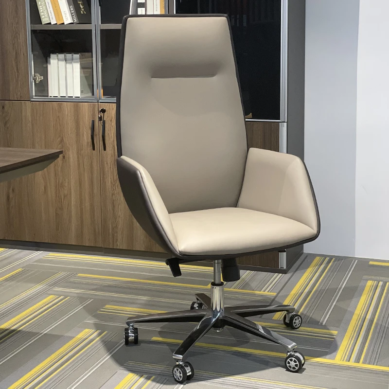 Modern Home & Office Leather Chair Comfortable High Backrest Computer & Meeting Room Chair Cowhide Boss Lifting Seat