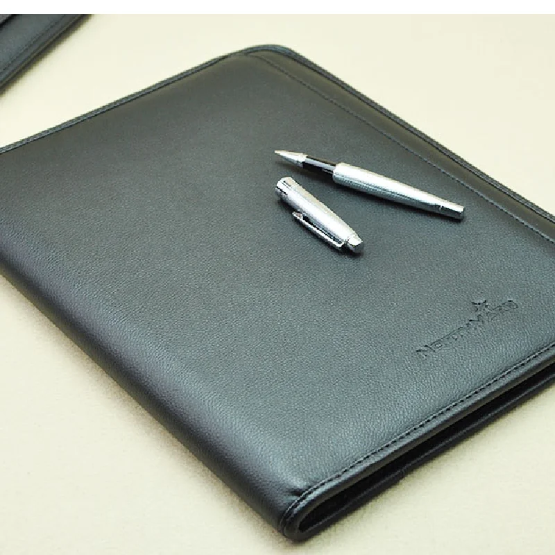Classic Wholesale Genuine Leather Executive Folder Portfolio PU Leather A4 Document Holder Business Document Padfolio Folder
