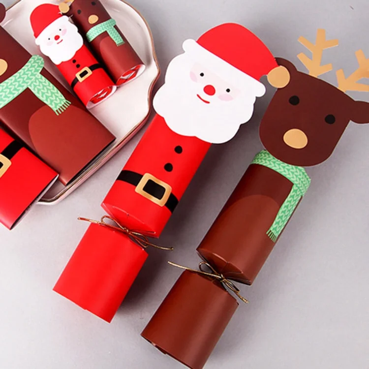 New Creative Paper Christmas Cracker Candy Box Santa Claus Deer Nutcracker Gift Crackers Christmas Party Favors