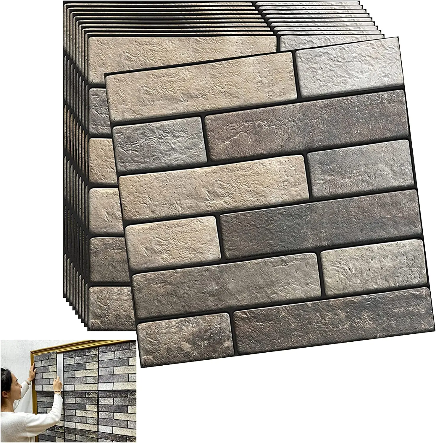 3D Wall Panels Peel and Stick PVC 3D Brick Wallpaper Peel and Stick Stone Wall Panel Self-Adhesive Wallpaper