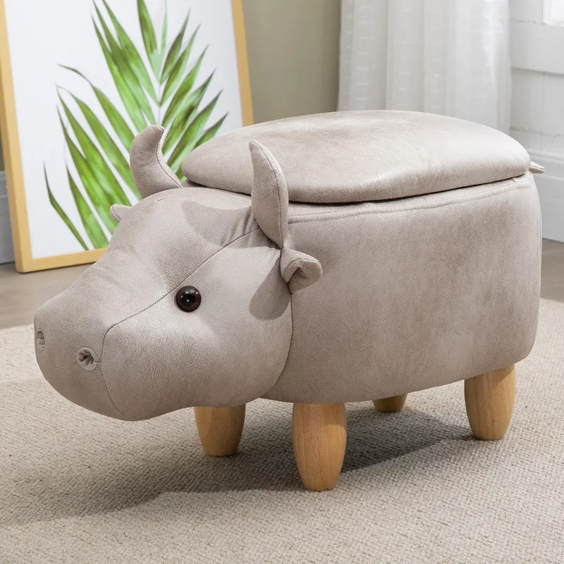 Hot Selling Wholesale Leather Bull Dinosaur Elephant Pig Shape Shoe Sofa Kids Wooden Foots Animal Stool for Kids Children