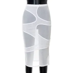 Wholesale 2021 summer new style solid color sexy skinny mid-waist mesh midi skirt