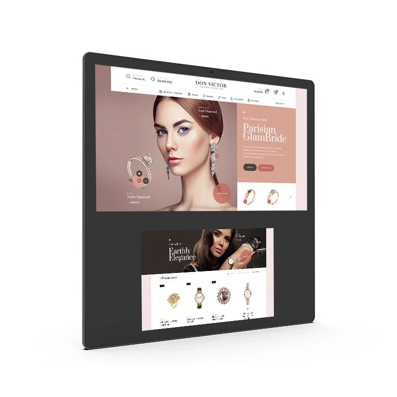 Wall mount 10.1 inch capacitive touch WiFi android 11 dual screen advertising display for elevator restaurant catering