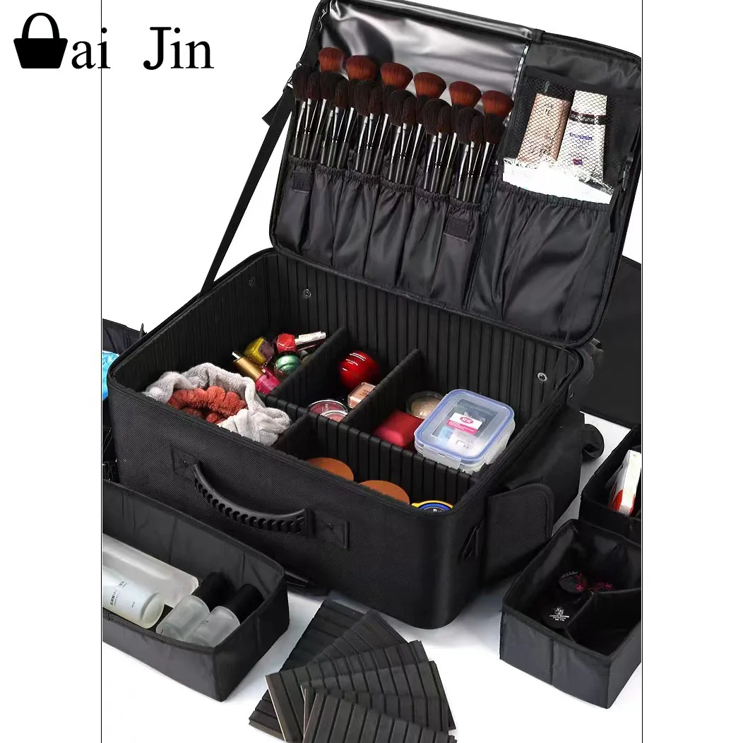 Cosmetic case Beauty professional storage toolbox large capacity out pull rod black cosmetic case