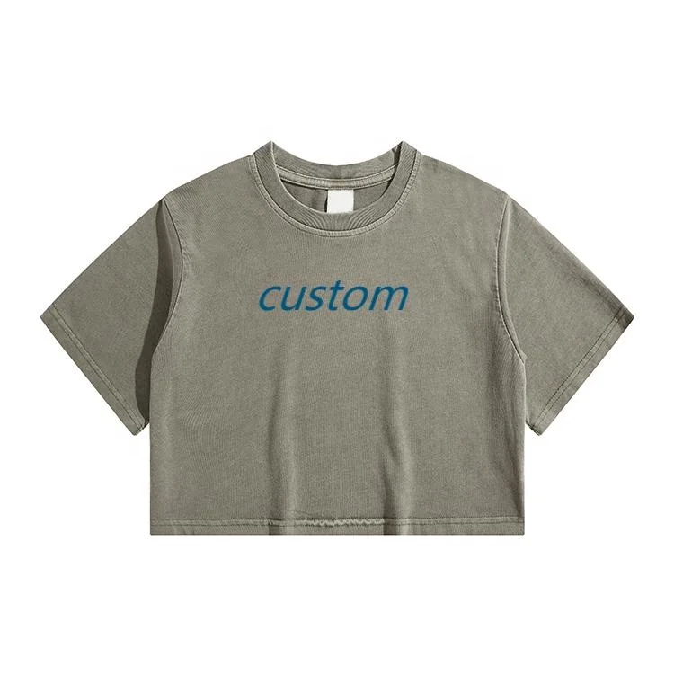 Holland custom logo size plain o-neck women  vintage t-shirts retro cream-coloured breathable washed short style t-shirts