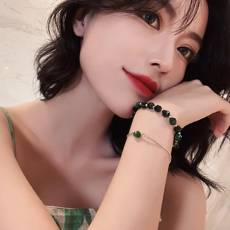 Adjustable Green Gemstone Bracelet Female Simple Personality Bracelet 2  Set Bracelet