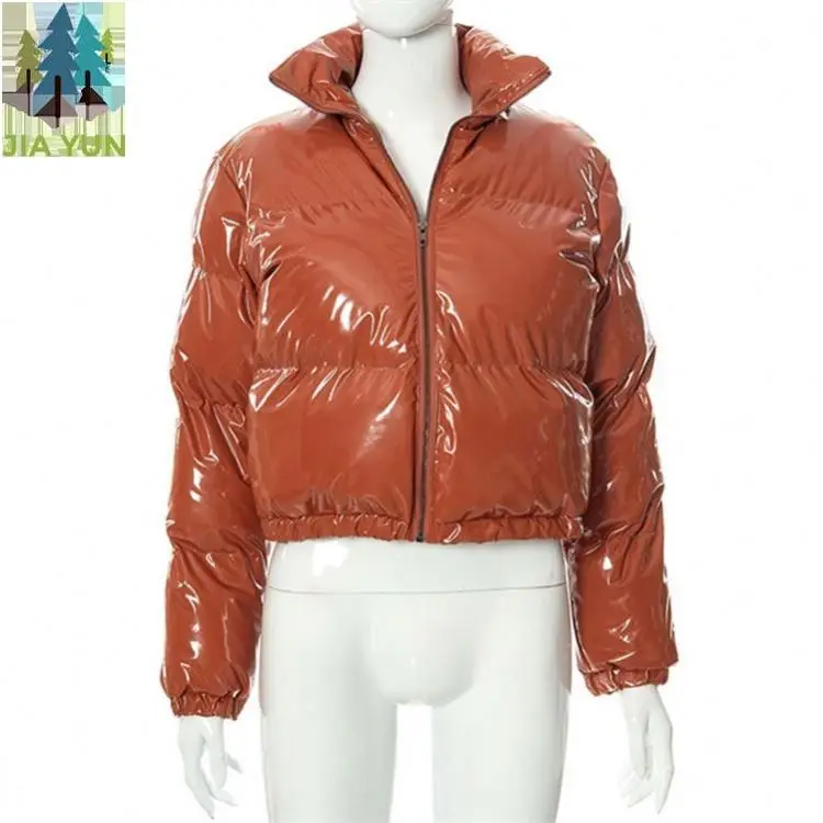 Warm Thick Coat Winter Patent Leather Bubble Coat Women Zipper Waterproof Latex Puffer Jacket Women Plus Size Parkas