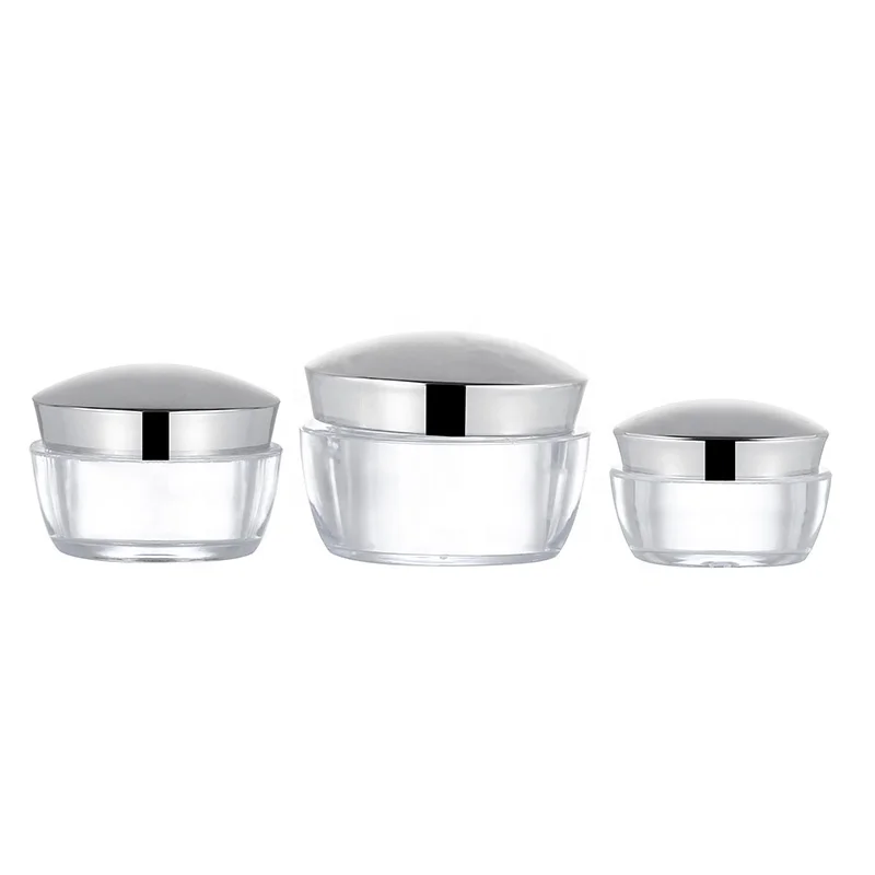 Factory price 15g 30g 50g  square transparent luxury face eye cosmetic skin care beauty silver cap bottle plastic cream jar
