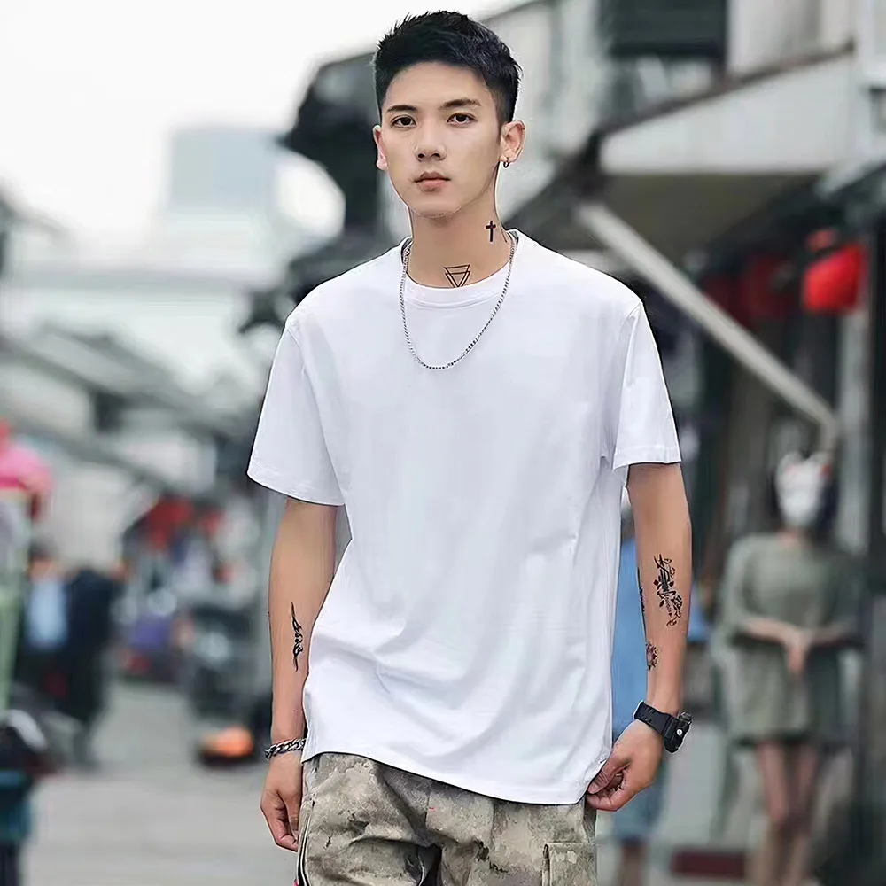 O Neck Men Casual Clothes T Shirt Wholesale Plain Quantity Cotton OEM GSM Adult Technics Style accept add LOGO loose fit T-shirt