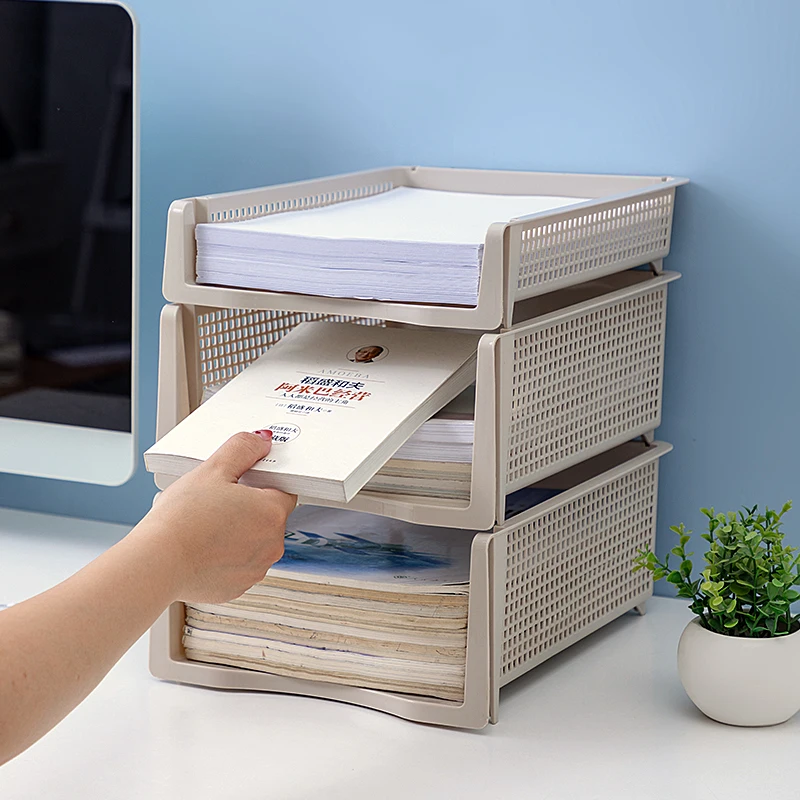 New Top Quality Office Desktop Stationery Organizer Paper File Document Sorter Rack stacked Plastic Organizer Basket