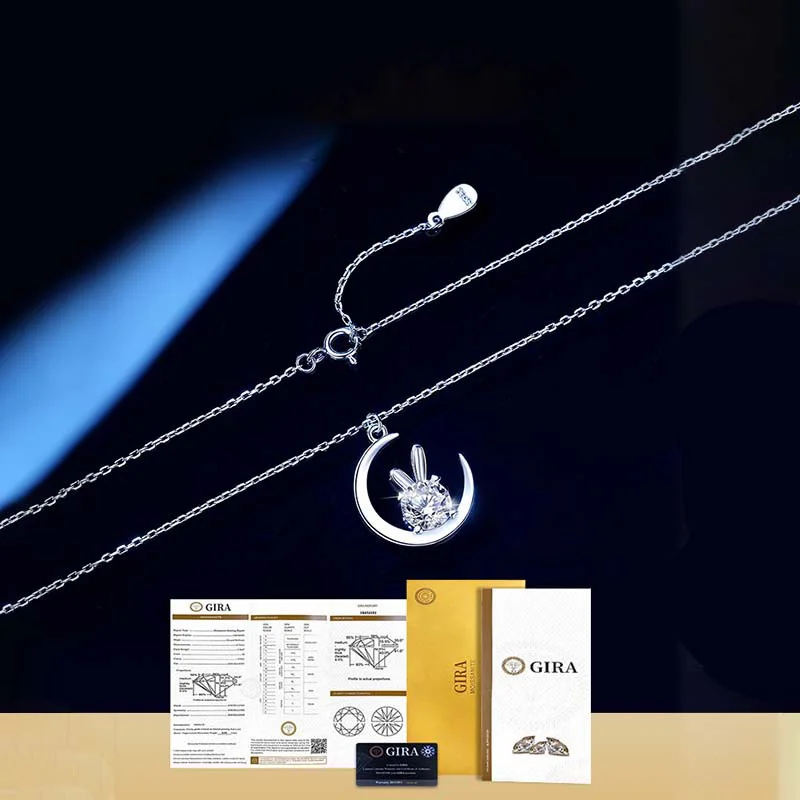 s925 Sterling Silver Moon Rabbit Moissanite Necklace Female 1 Carat Moissanite Snake Bone Chain Factory Outlet