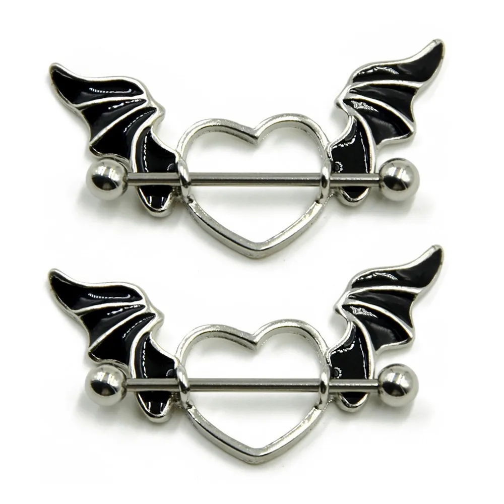 Cheap 316L Stainless Steel Bat Shape with black wings Nipple Rings body  piercing jewelry