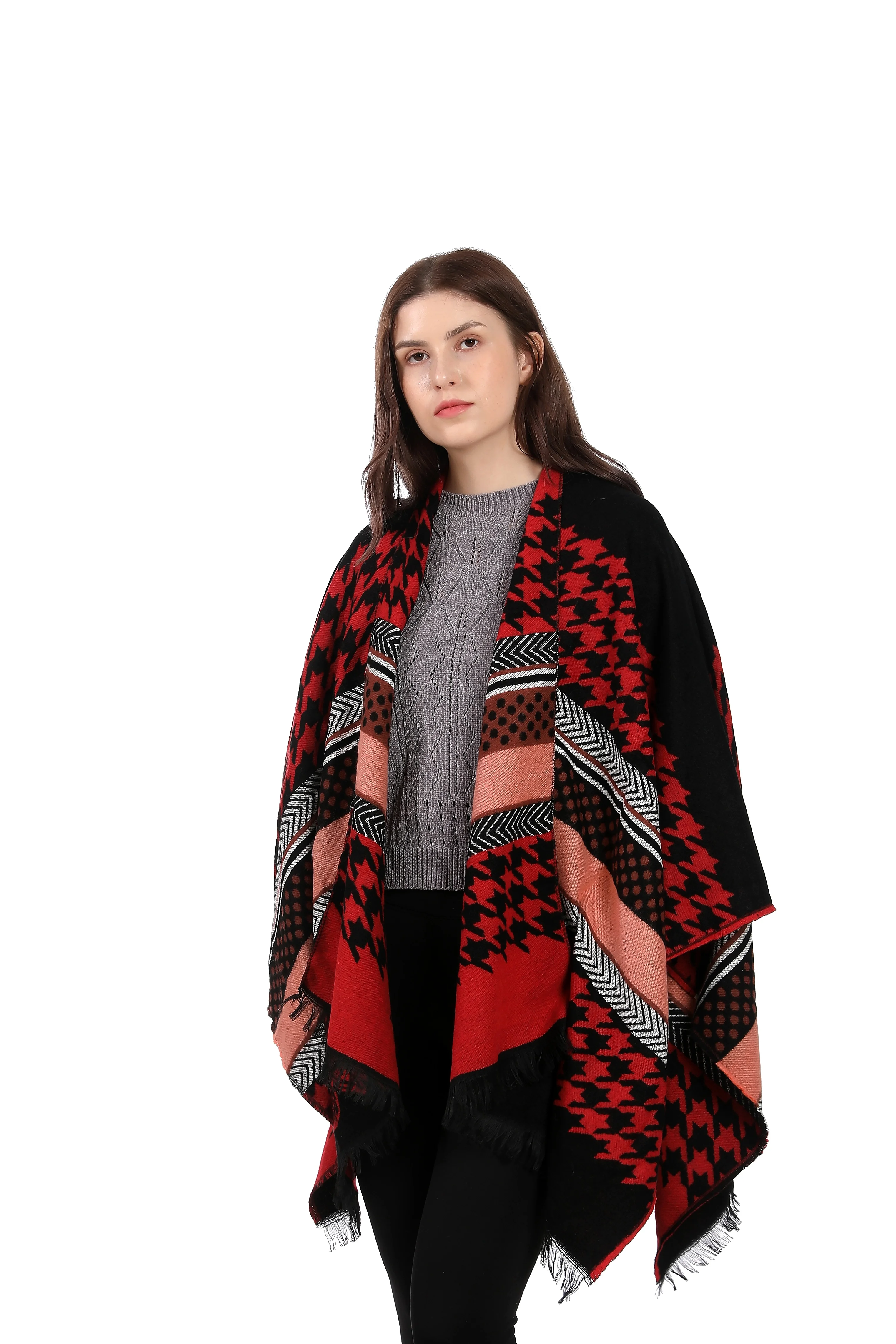 Thin Tassel National Ethnic New Design  Pashmina Poncho Wrap Wool Shawl Cape Winter Blanket Free Sample