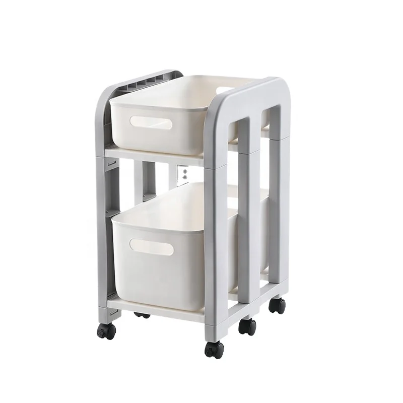 XJH 2 Tier Mobile Multifunctional Shelving Kitchen Bathroom Living Room Organizer Storage Boxes & Bins Injection Multifunction