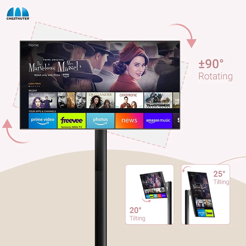 24 Inch Battery-Power Android Smart TV Monitor In-Cell Touch Screen Gym Gaming Live Room Smart Tv With Removable Scroll Wheels