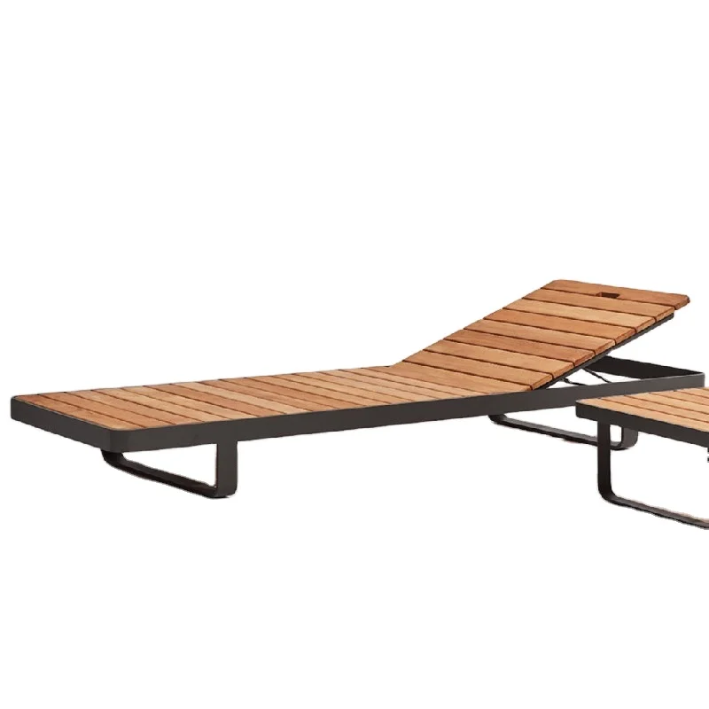 Outdoor aluminum teak wood swing pool chair sun lounger