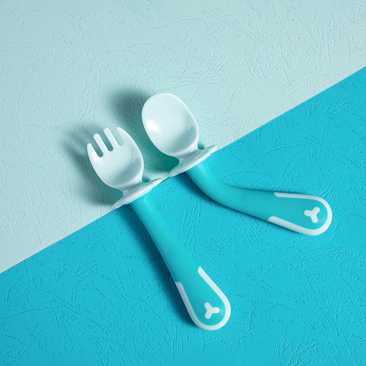 High quality toddler fork and spoon set eco friendly feeding soft spoons plastic baby spoon