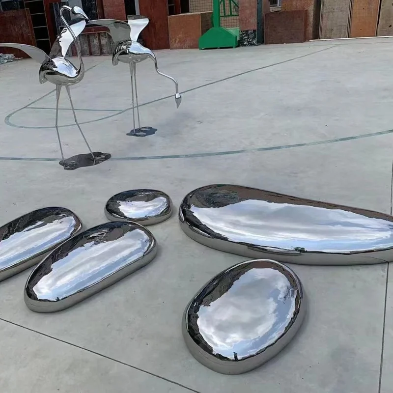 Mirror Polished Abstract Stainless Steel Cobblestone Egg Sculpture Polished Metal stainless steel cobblestone  sculpture