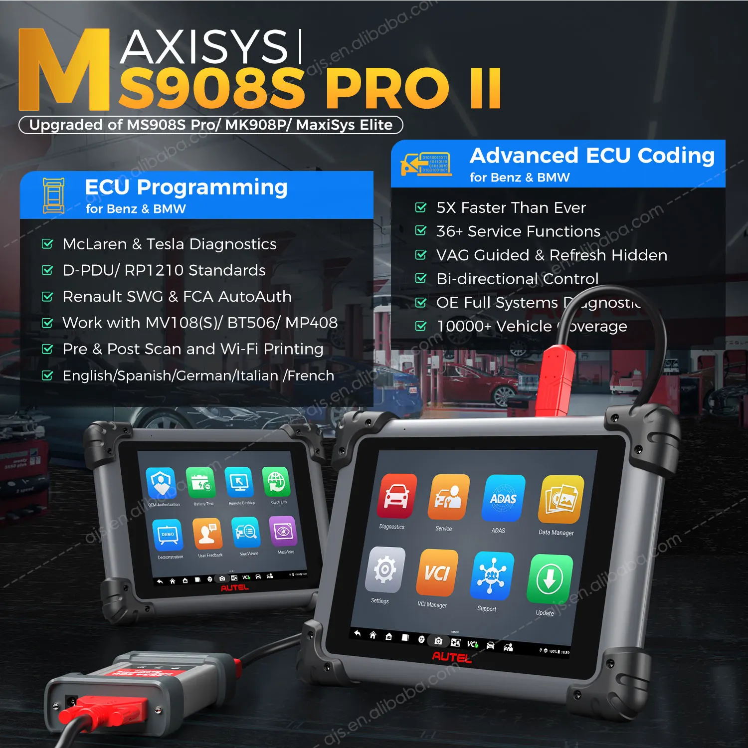 Autel MaxiSYS MS908S PRO II Vehicle Diagnostic Tool with MaxiFlash VCI/J2534 Professional ECU Programming OBD 2 Scanner Tools