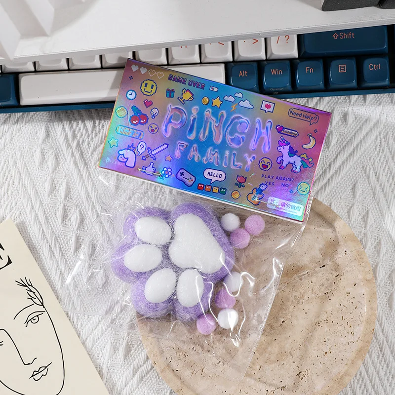 Cat Paw TPR Handmade Soft Pinch Squeeze Toy Squishy Mochi Fluffy Stretchy Flocked Foot Paw Rebound Squishy Decompression Toys