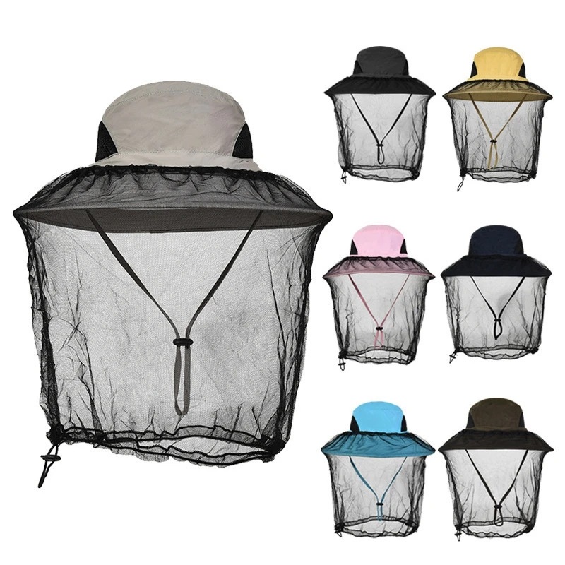 FF1375 Outdoor Mosquito Bucket Hat Head Net Fishing Sun Hat Hunting Netting Mesh Hood Cap Beekeeping Beekeeper Bee Veil Hat
