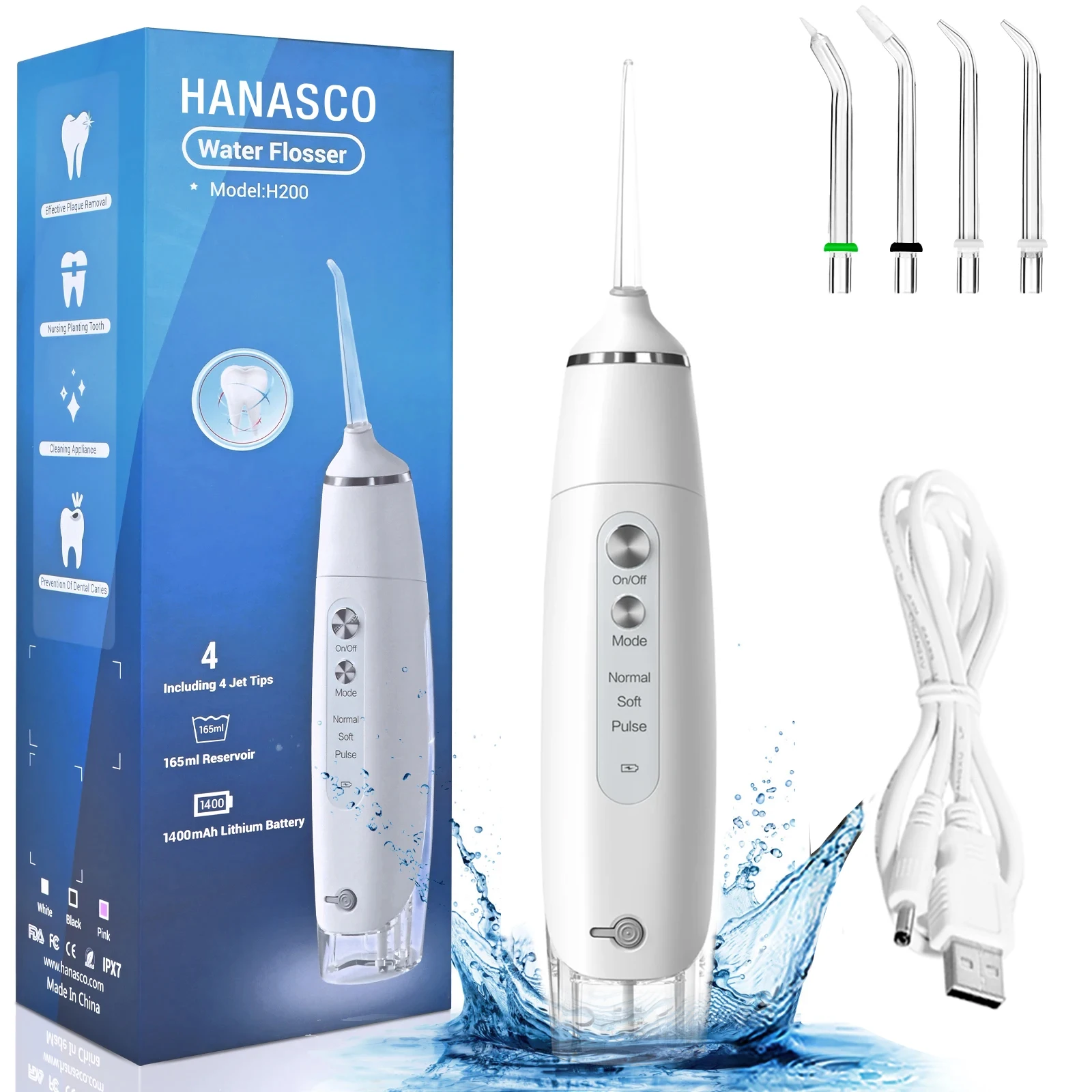 Home travel portable IPX7 custom logo black white dental care cordless teeth cleaning water flosser
