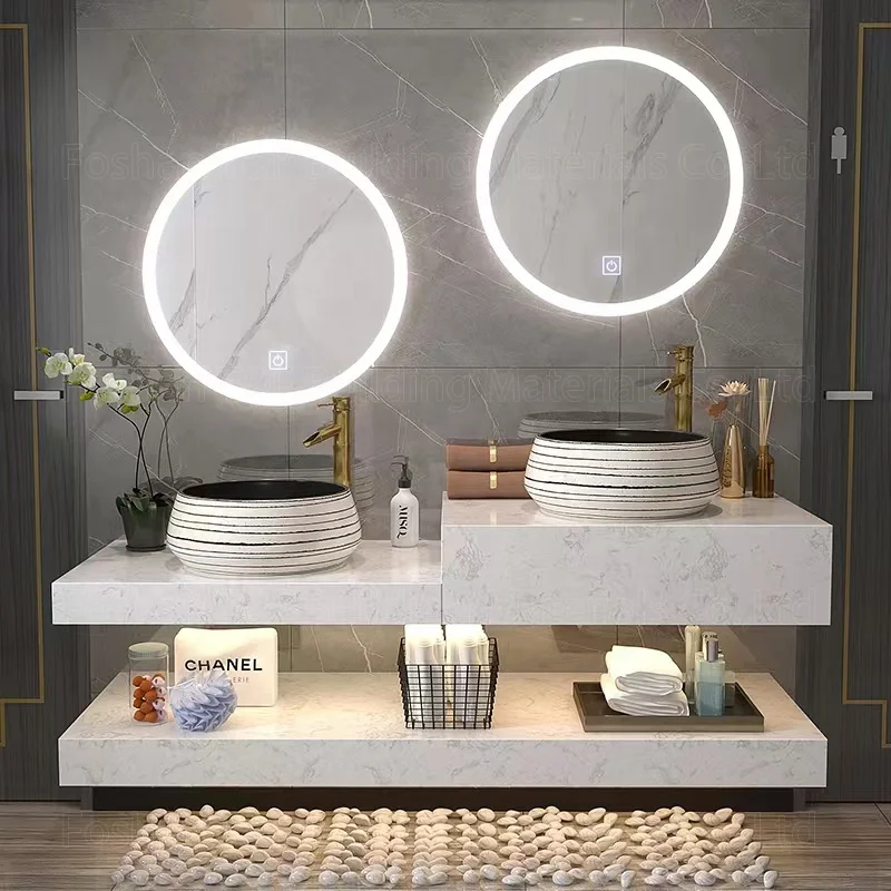 Modern Luxury LED Backlit Illuminated Bathroom Mirror with Anti Fog Function Wall Mounted Hotel Bathroom Vanity Cabinet